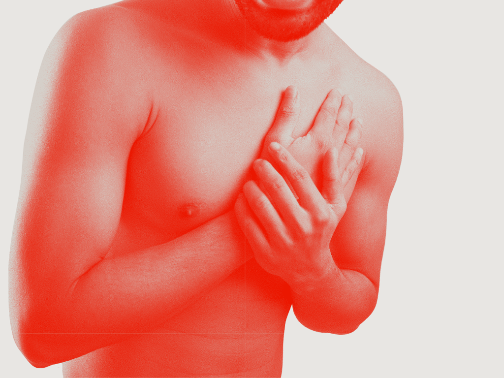 Body illustration of person clutching chest.