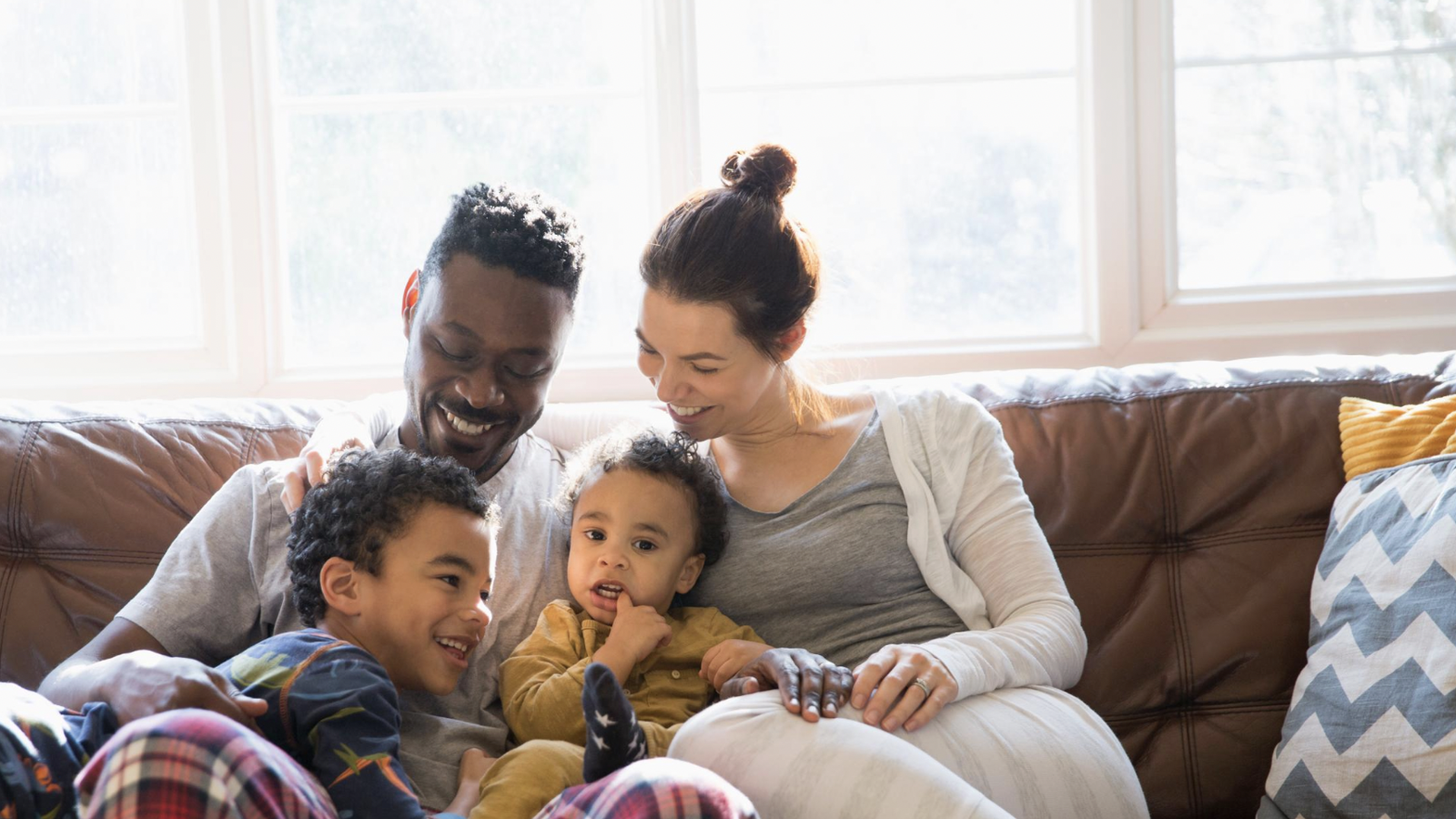 Happy family interacting at home